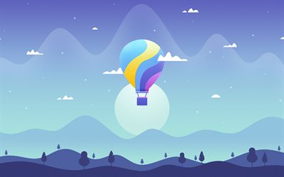 air balloon, 4k, journey concepts, abstract landscapes, drawing landscapes, creative, skyline, abstract nature, journey, start-up