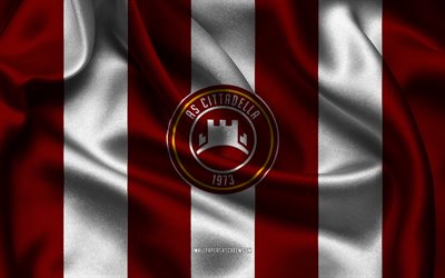 4k, als cittadella  logo, burgund weißer seidenstoff, italienische fußballmannschaft, als cittadella emblem, serie b, als cittadella, italien, fußball, als cittadella  flagge