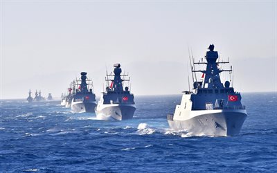 Turkish Navy, TCG Heybeliada, F-511, TCG Buyukada, F-512, TCG Burgazada, F-513, Turkish warships, sea, Turkey, Ada-class corvette, Turkish corvettes