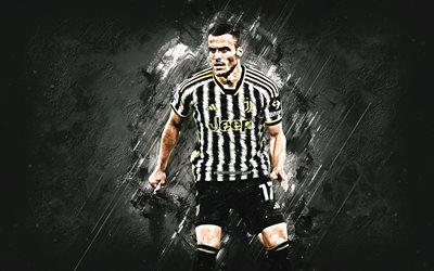 Filip Kostic, Juventus FC, Serbian football player, midfielder, portrait, white stone background, Serie A, Italy, football, Juve