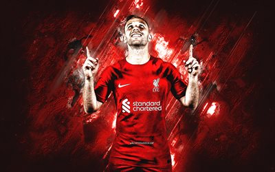 Arthur Melo, Liverpool FC, Brazilian football player, midfielder, red stone background, Premier League, England, football