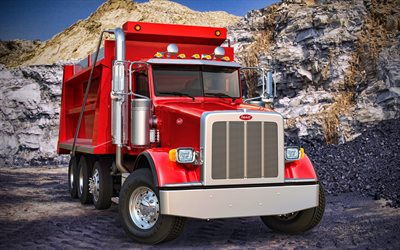 पीटरबिल्ट 367, 4k, सड़क से हटकर, 2008 ट्रक, डंप ट्रक, लाल पीटरबिल्ट 367, एचडीआर, अमेरिकी ट्रक, peterbilt