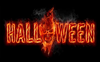 Halloween, skull, flame, fire