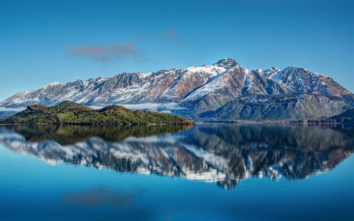 the sky, new zealand, reflection, surface, the lake, summer