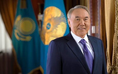 nursultan nazarbayev, le président, le drapeau de la république du kazakhstan