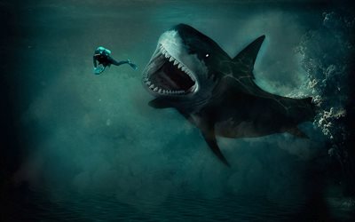 शार्क, पानी के नीचे की दुनिया, स्कूबा गोताखोर, कला