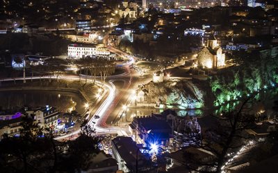 lights, tbilisi, georgia, road, night