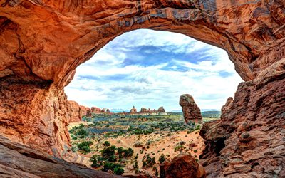 désert, arch, de rock, de moab, des états-unis, double arch, moab, états-unis
