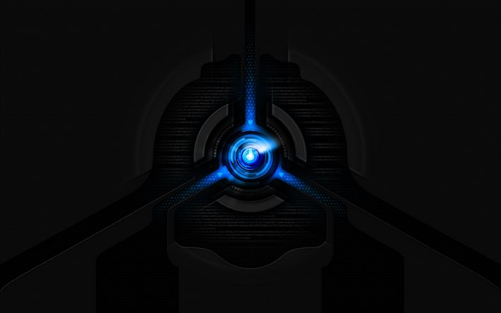 the enable button, blue light, black background