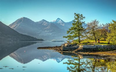 kintail, scotland, water surface, mountains, summer