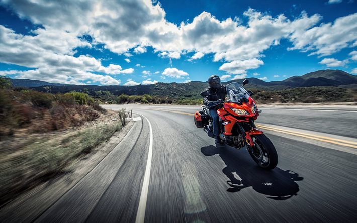 hastighet, kawasaki, 2015, väg, motorcyklist