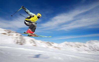 die prizhok, skifahrer, abfahrt, ski-springen, geschwindigkeit