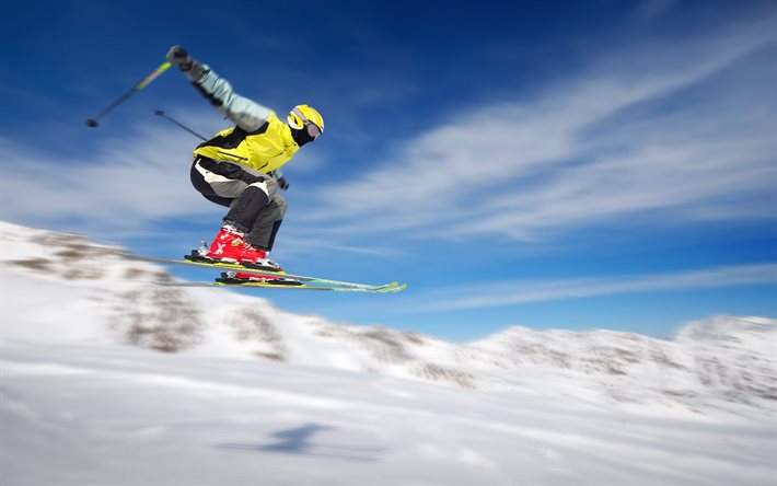il prizhok, sciatore, discesa, salto con gli sci, velocità