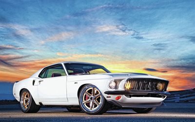 retro cars, ford, mustang, white, muscle cars, retrocar