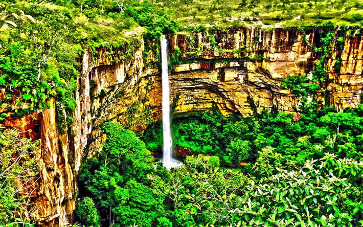 djungel, vattenfall, brasilien, hdr, cuiaba vattenfall