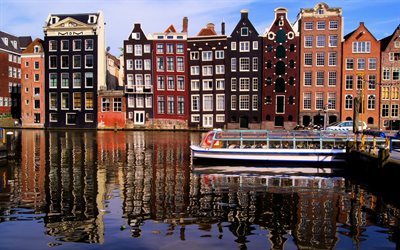 casa, o barco, canal, amsterdã, holanda