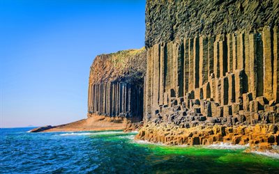 a ilha de staffa, as hébridas interiores, costa, escócia, rocha, ilha staffa