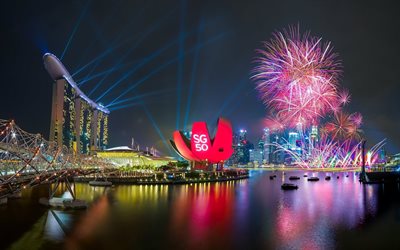 경례, 불꽃 놀이, 새해가, 싱가포르