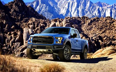 azul, el f-150 raptor, ford, 2016, montañas, pickups, suvs
