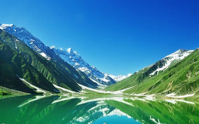 sommar, berg, sjön, pakistan