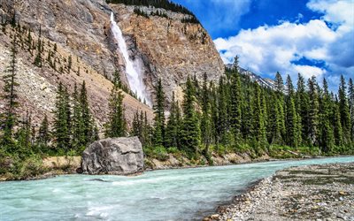 bergsflod, vattenfall, berg, kanada, brittisk columbia
