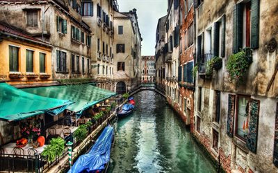 İtalya, Venedik, restoran, kanallar, hdr