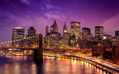 new york, l'éclairage, les gratte-ciel, etats-unis, la nuit