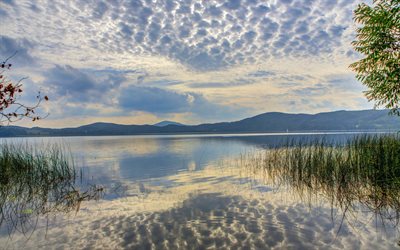 clouds, the lake, nickenich, evening landscape, germany