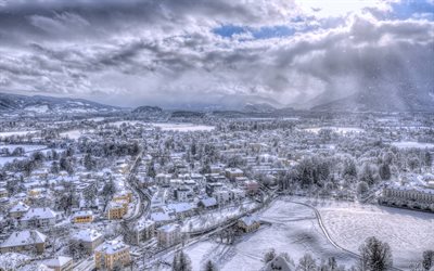 österrike, salzburg, vinter, panorama, hdr