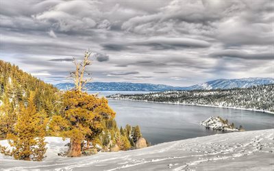 lake tahoe, clouds, usa, winter, california, nevada