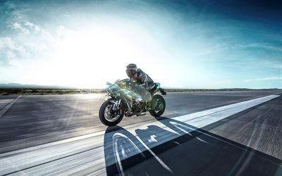 la ninja h2, kawasaki, motociclista, 2015, velocidad, carretera