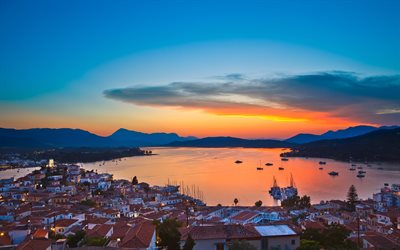 santorini, Ege Denizi, Yunanistan, lastik, panorama, Günbatımı