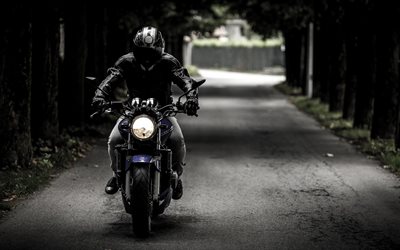 biker, per strada, motocicletta, motociclista