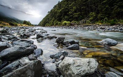 il fiume battere, pietre, nuova zelanda, isola del sud, bealey fiume, aotearoa