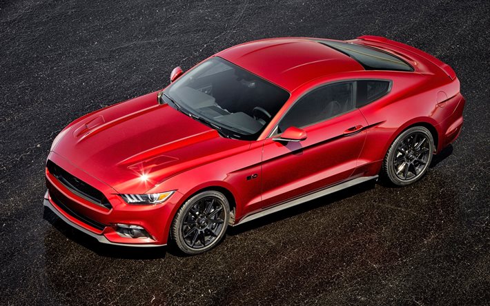sports cars, 2016, ford, mustang gt, black accent, red