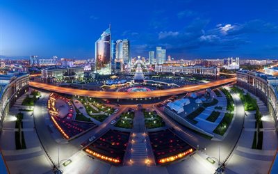 kazakhstan, astana, panorama, night