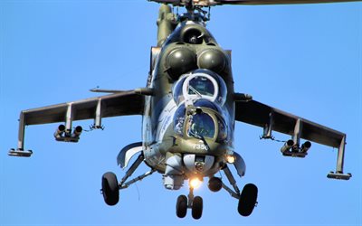 hind, mi-24, le vol, l'hélicoptère, les lumières
