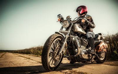 capacete, motocicleta, garota motociclista, motociclistas