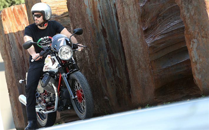 moto guzzi, 2015, motocycliste, le vélo