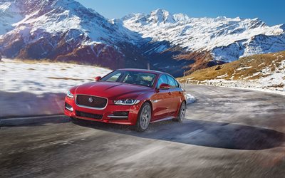 jaguar, 2017, sedans, speed, red jaguar, winter