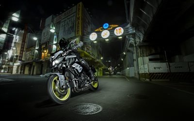 yamaha mt-10, die auf ihrer sportbike, 2016, biker -, nacht -, yamaha mt-10