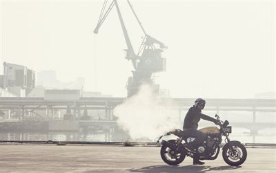 motorcyklist, yamaha xjr1300, hamn, 2016, cyklist, yamaha