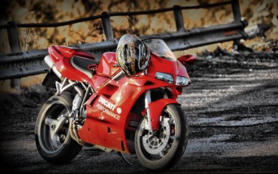 2015, sportbikes, ducati 748, helm, rot ducati