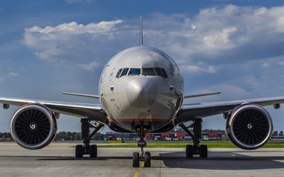 passagier-flugzeug, boeing 777, aeroflot, flughafen