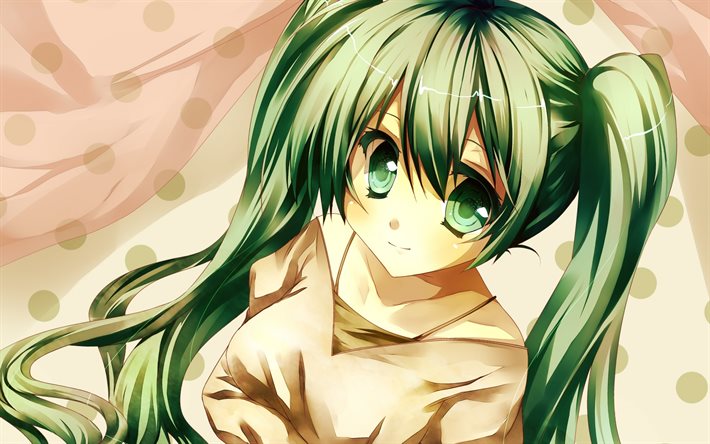 hatsune miku, vocaloid, el pelo verde, fan art