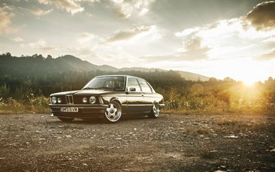 BMW série 3 Coupé, E21, tuning, coucher de soleil, la posture, BMW