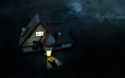 halloween, kurpitsa, talo, pimeys
