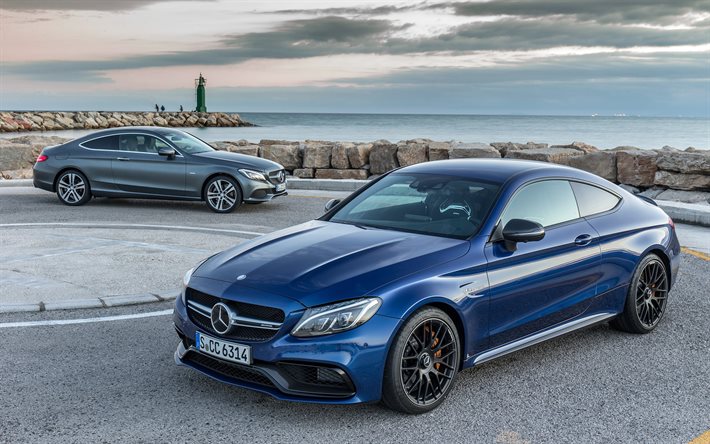 mercedes-benz c-sarjan coupe, 2016, c205, superautot, sininen mercedes