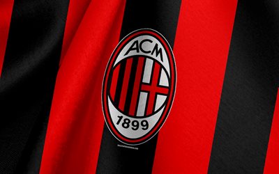 AC Milan, Italian football team, black red flag, emblem, fabric texture, logo, Milan, Italy, football