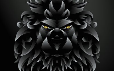 lion noir, art 3D, créatif, vactor de l'art, dessin animé lion, prédateur